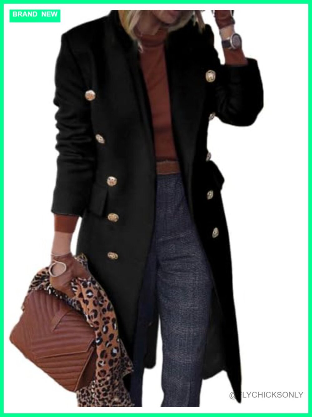 Wool Blend Long Pea Coat Double Breasted Trench Coat